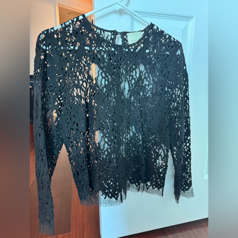 Mason Black Lace Blouse - moderately cropped (goes to waist)